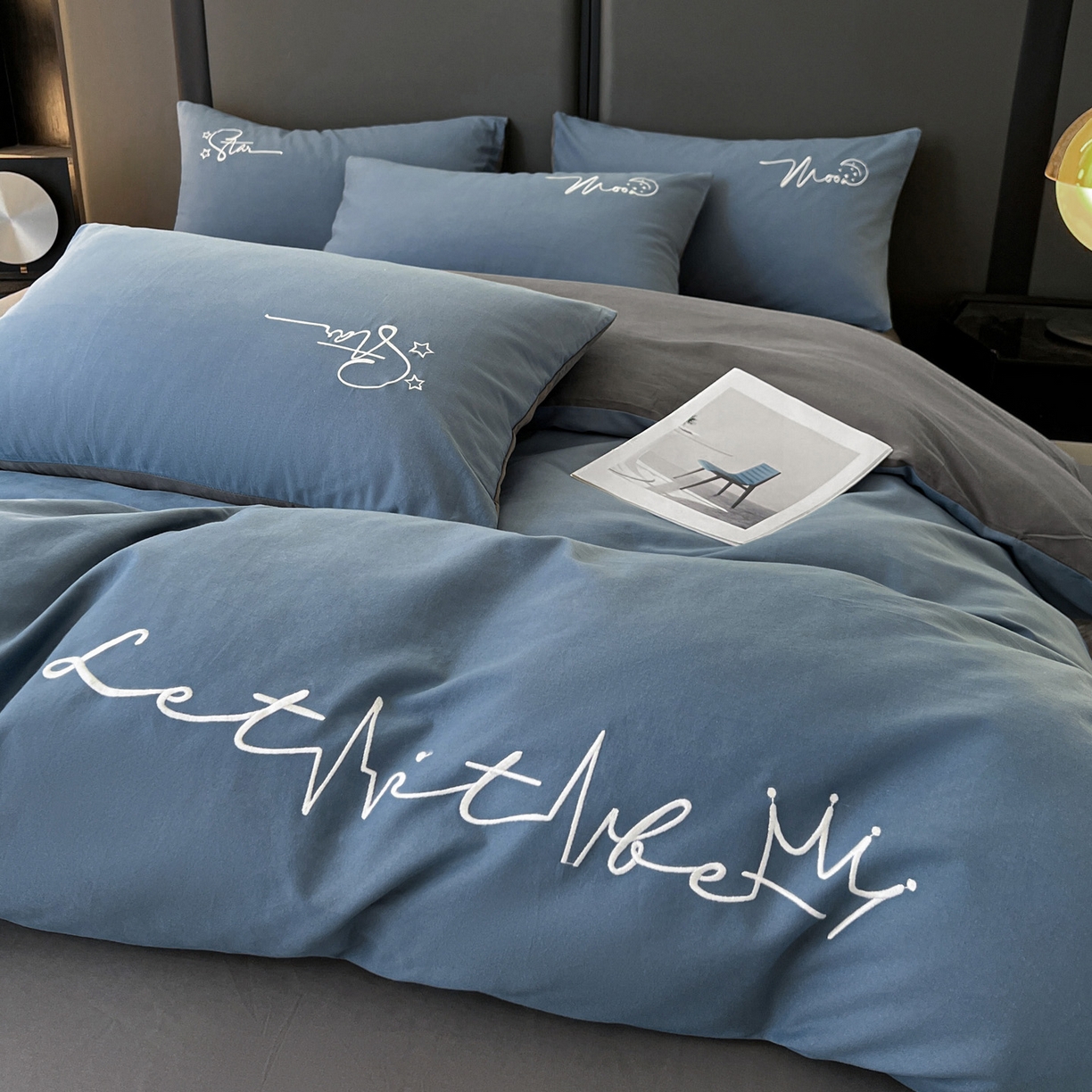 91家纺网 家纺一手货源 找家纺 有点武功  2025新款全棉纯色刺绣磨毛四件套（控价每个尺寸+30元） 深蓝灰