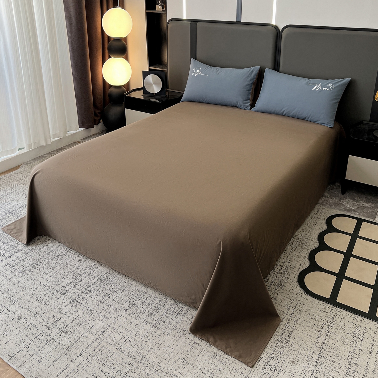 91家纺网 家纺一手货源 找家纺 有点武功  2025新款全棉纯色刺绣磨毛四件套（控价每个尺寸+30元） 深蓝咖