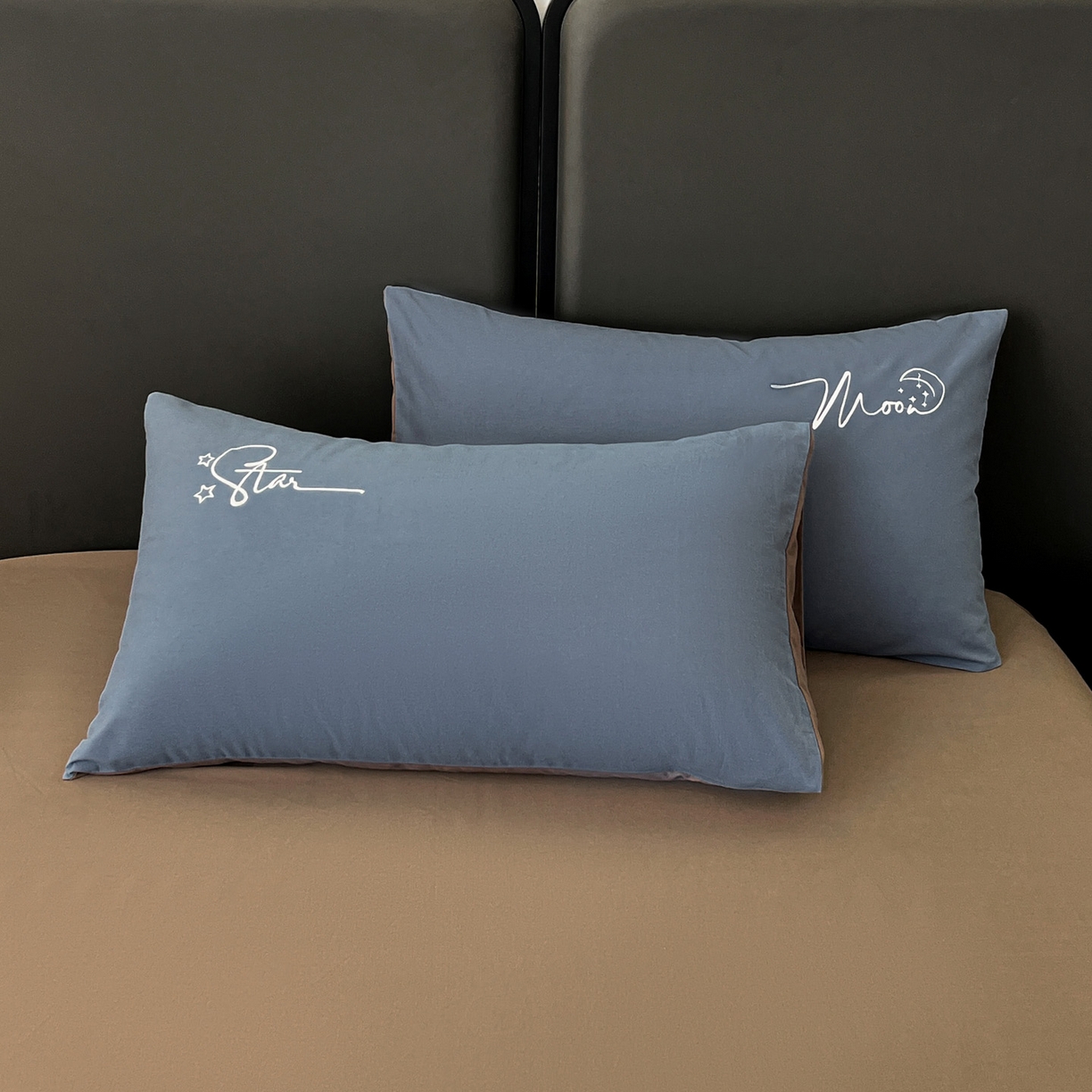 91家纺网 家纺一手货源 找家纺 有点武功  2025新款全棉纯色刺绣磨毛四件套（控价每个尺寸+30元） 深蓝咖