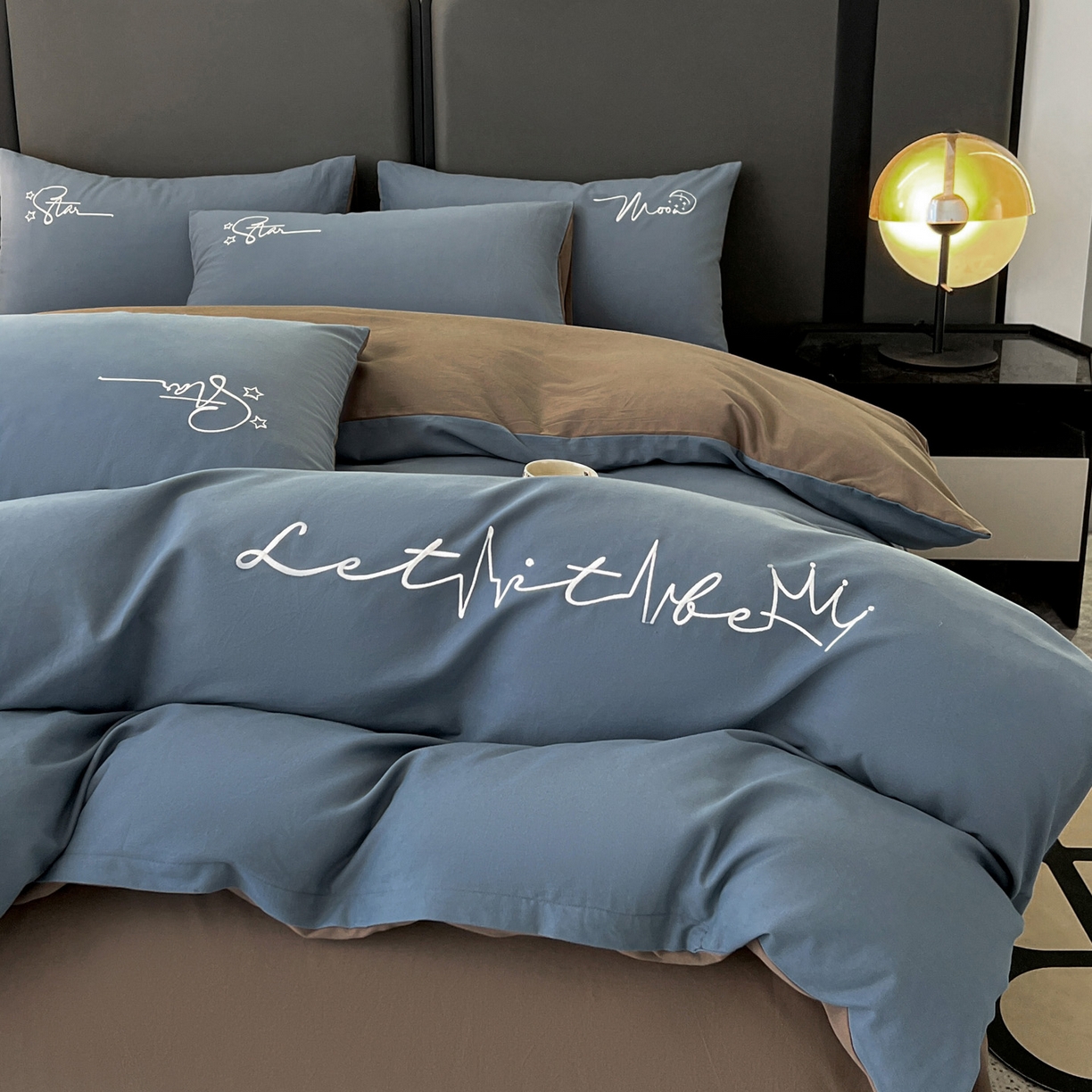 91家纺网 家纺一手货源 找家纺 有点武功  2025新款全棉纯色刺绣磨毛四件套（控价每个尺寸+30元） 深蓝咖