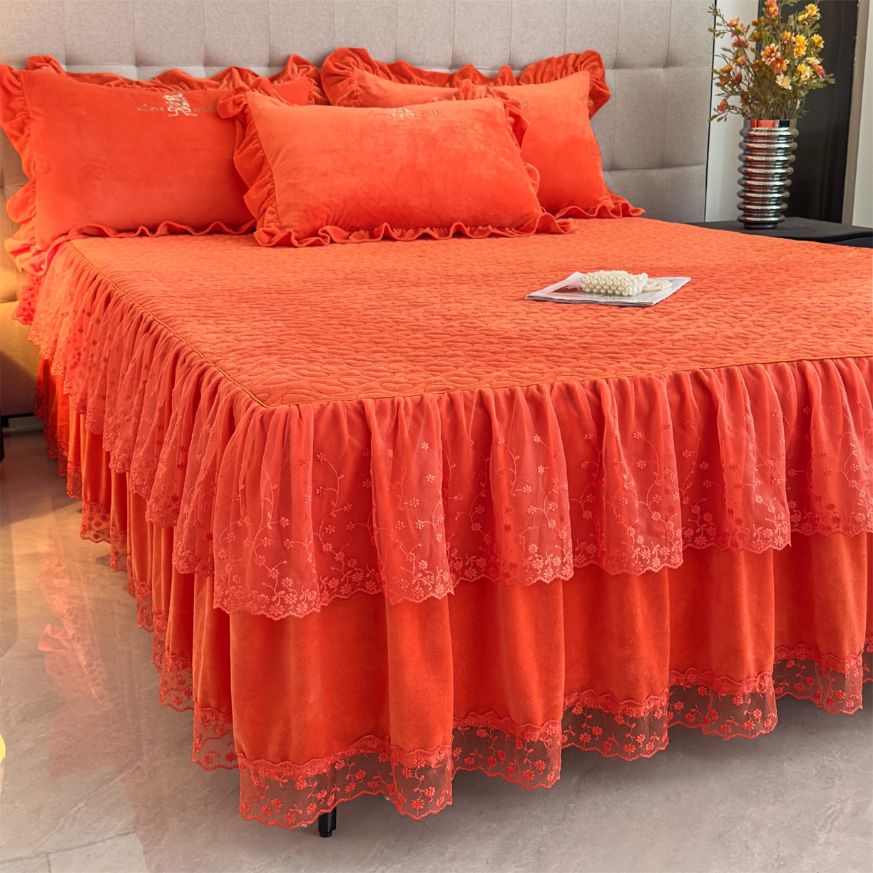 91家纺网 家纺一手货源 找家纺 （总）恒爱家纺 2025新款A类宝宝绒艾薇床裙四件套套件系列