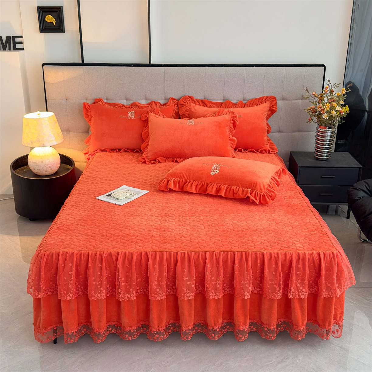 91家纺网 家纺一手货源 找家纺 （总）恒爱家纺 2025新款A类宝宝绒艾薇床裙四件套套件系列