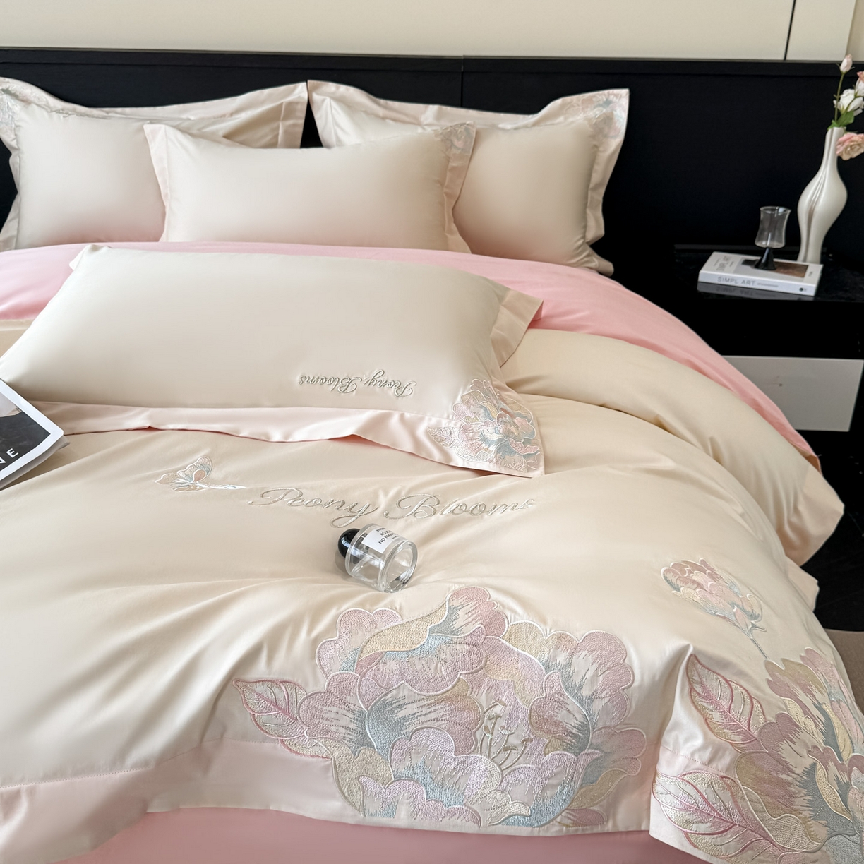 91家纺网 家纺一手货源 找家纺 木子家纺 2025新款亲肤舒适支玉林四件套-锦上添花 锦上添花  白+粉