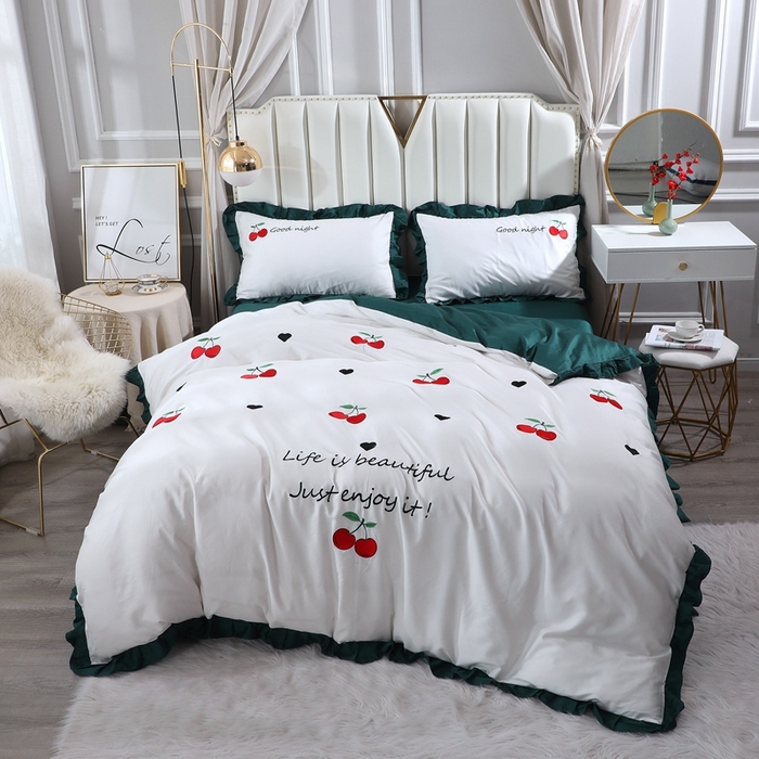 （总）晶缦家纺 2025新款韩版纯棉60支全棉贡缎长绒棉绣花四件套