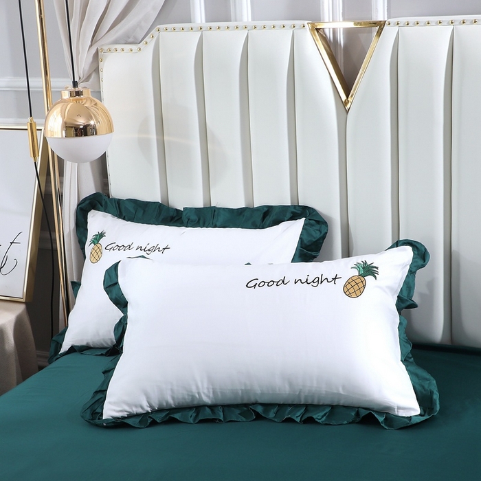 91家纺网 家纺一手货源 找家纺 晶缦家纺 2025新款韩版纯棉60支全棉贡缎长绒棉绣花四件套 依依菠萝-猫眼绿