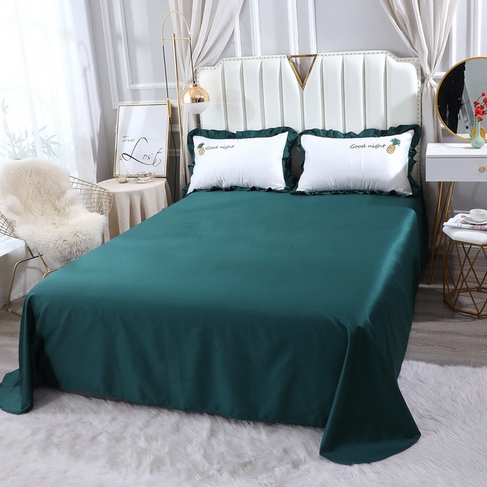 91家纺网 家纺一手货源 找家纺 晶缦家纺 2025新款韩版纯棉60支全棉贡缎长绒棉绣花四件套 依依菠萝-猫眼绿