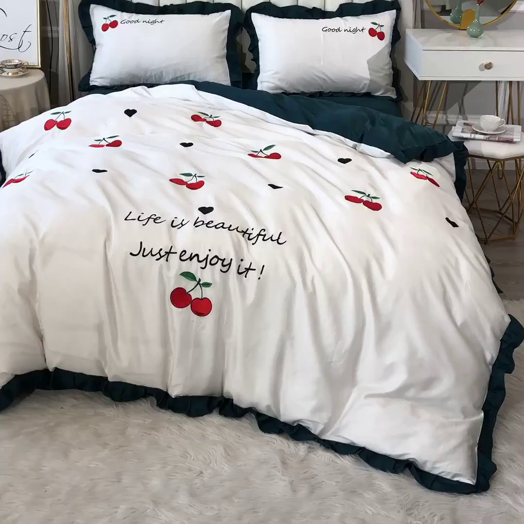 91家纺网 家纺一手货源 找家纺 （总）晶缦家纺 2025新款韩版纯棉60支全棉贡缎长绒棉绣花四件套