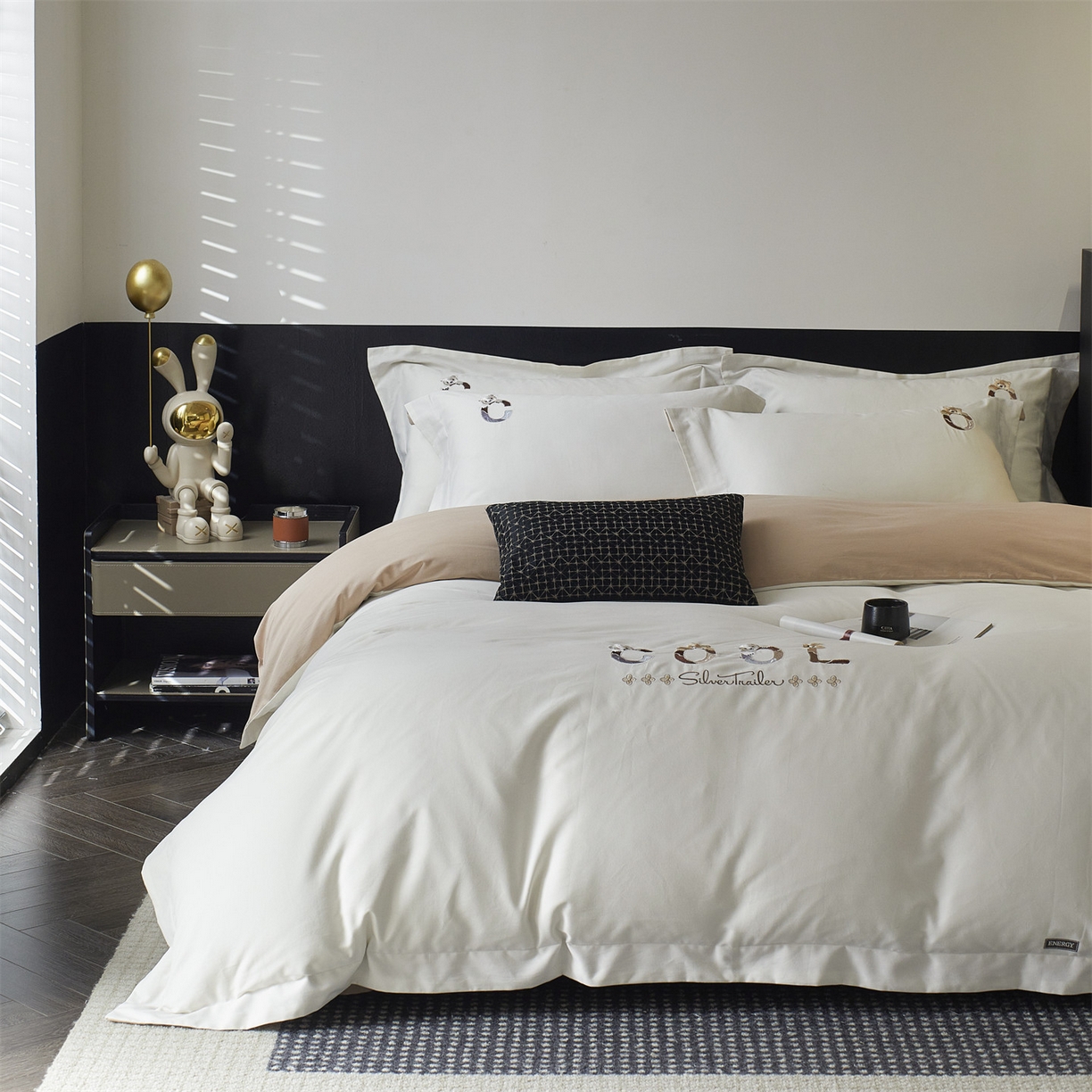 91家纺网 家纺一手货源 找家纺 鼎飞家纺 2025新款全棉磨毛刺绣四件套系列-梵 梵-奶油白