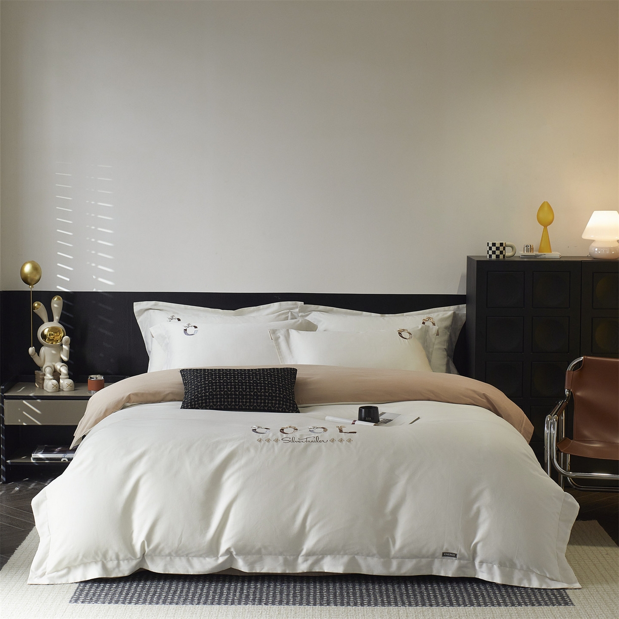 鼎飞家纺 2025新款全棉磨毛刺绣四件套系列-梵 梵-奶油白