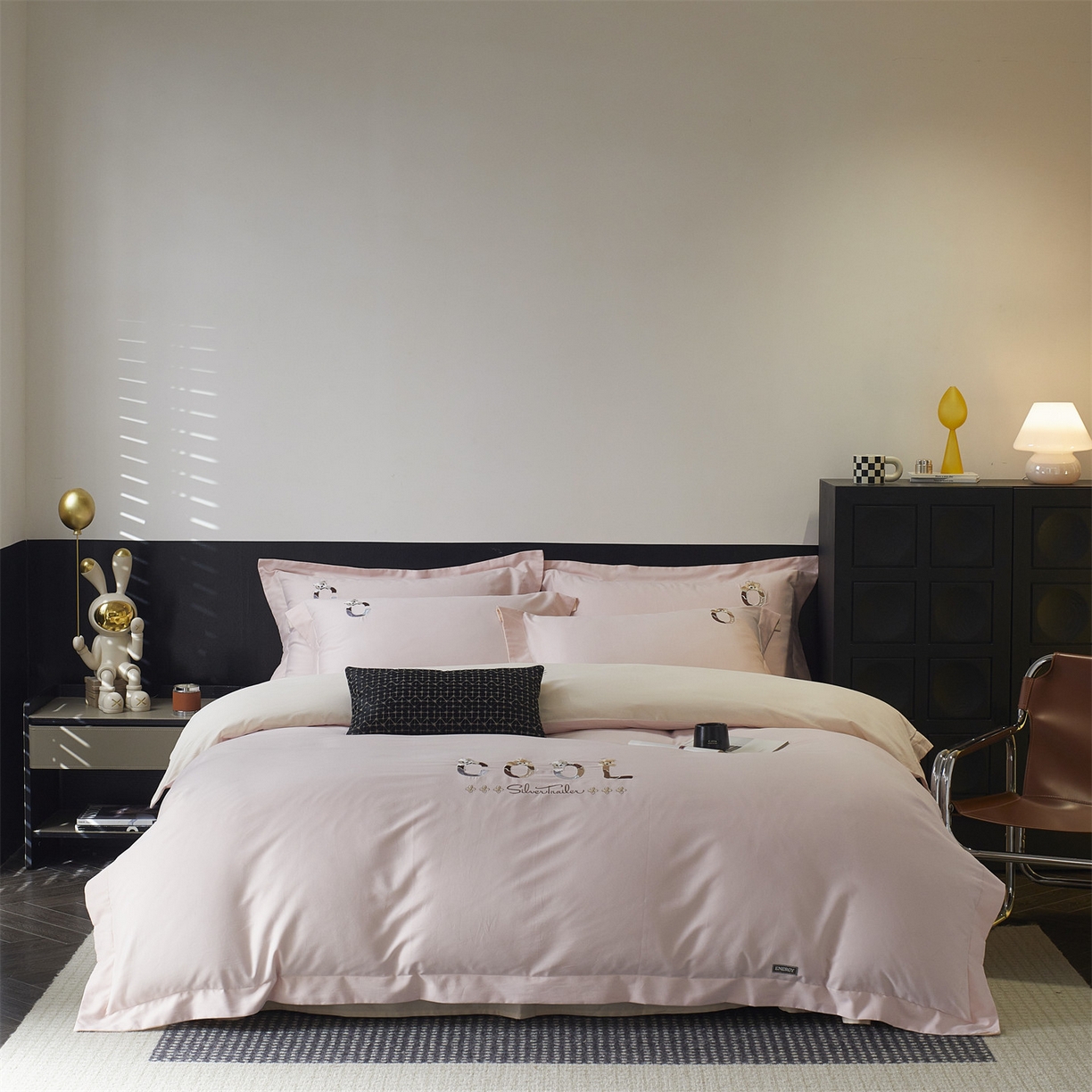 鼎飞家纺 2025新款全棉磨毛刺绣四件套系列-梵 梵-蕊粉