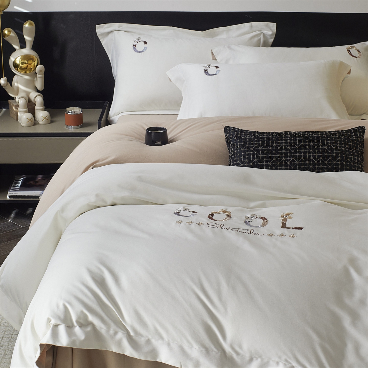 91家纺网 家纺一手货源 找家纺 鼎飞家纺 2025新款全棉磨毛刺绣四件套系列-梵 梵-奶油白