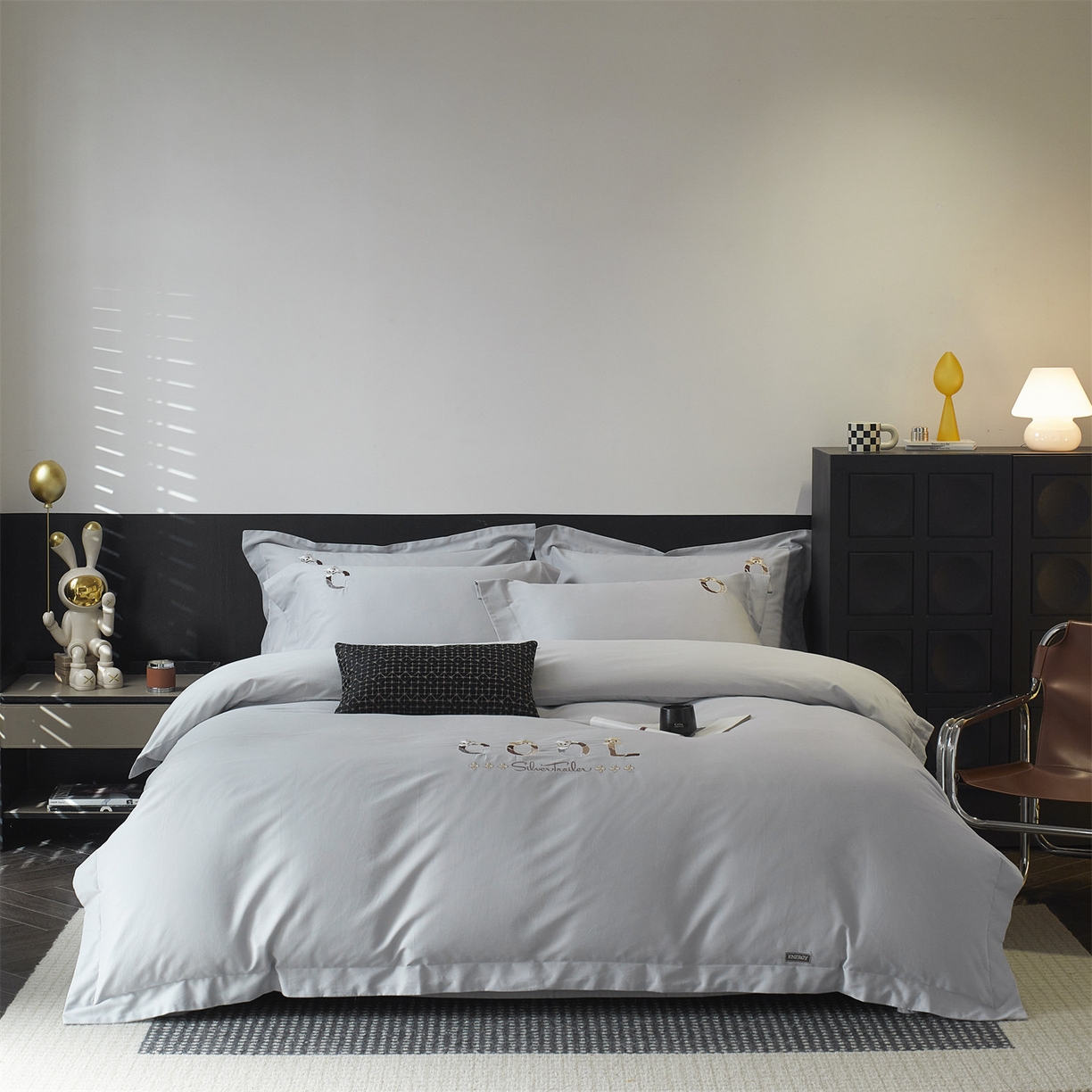 鼎飞家纺 2025新款全棉磨毛刺绣四件套系列-梵 梵-雅灰