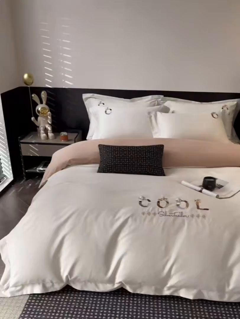 91家纺网 家纺一手货源 找家纺 鼎飞家纺 2025新款全棉磨毛刺绣四件套系列-梵 梵-奶油白