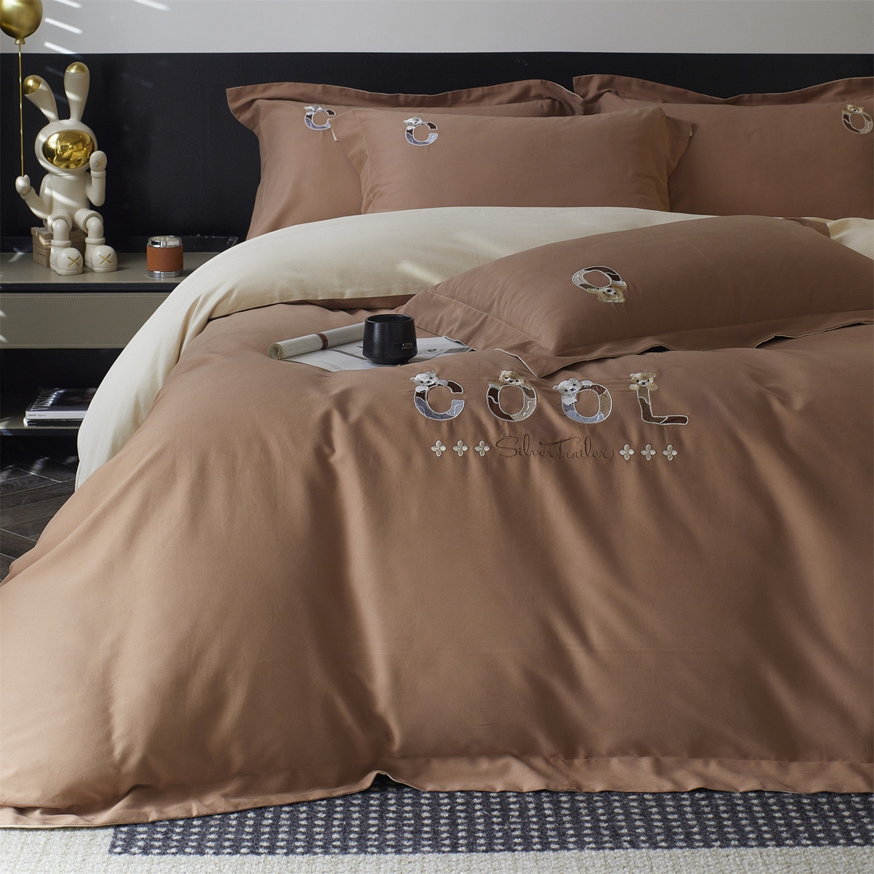 91家纺网 家纺一手货源 找家纺 鼎飞家纺 2025新款全棉磨毛刺绣四件套系列-梵 梵-卡布基诺