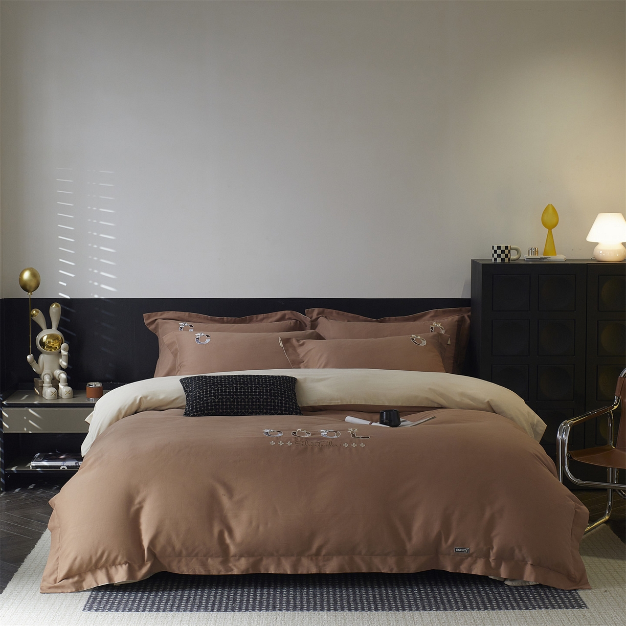 鼎飞家纺 2025新款全棉磨毛刺绣四件套系列-梵 梵-卡布基诺