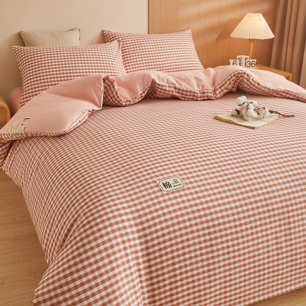 91家纺网 家纺一手货源 找家纺 逸居家纺  2025新款A类可拆洗水洗棉棉花被冬被 橘红小格