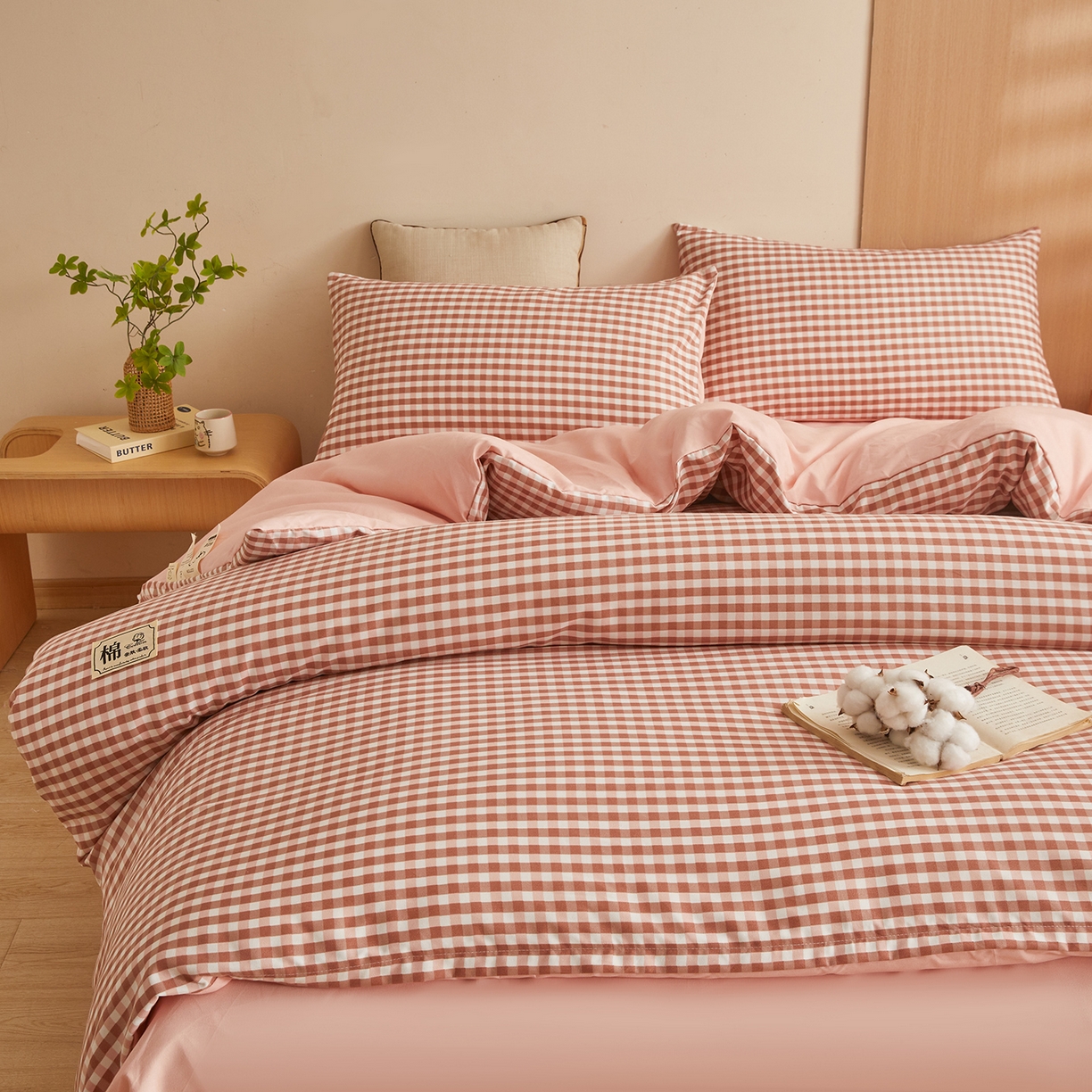 91家纺网 家纺一手货源 找家纺 逸居家纺  2025新款A类可拆洗水洗棉棉花被冬被 橘红小格