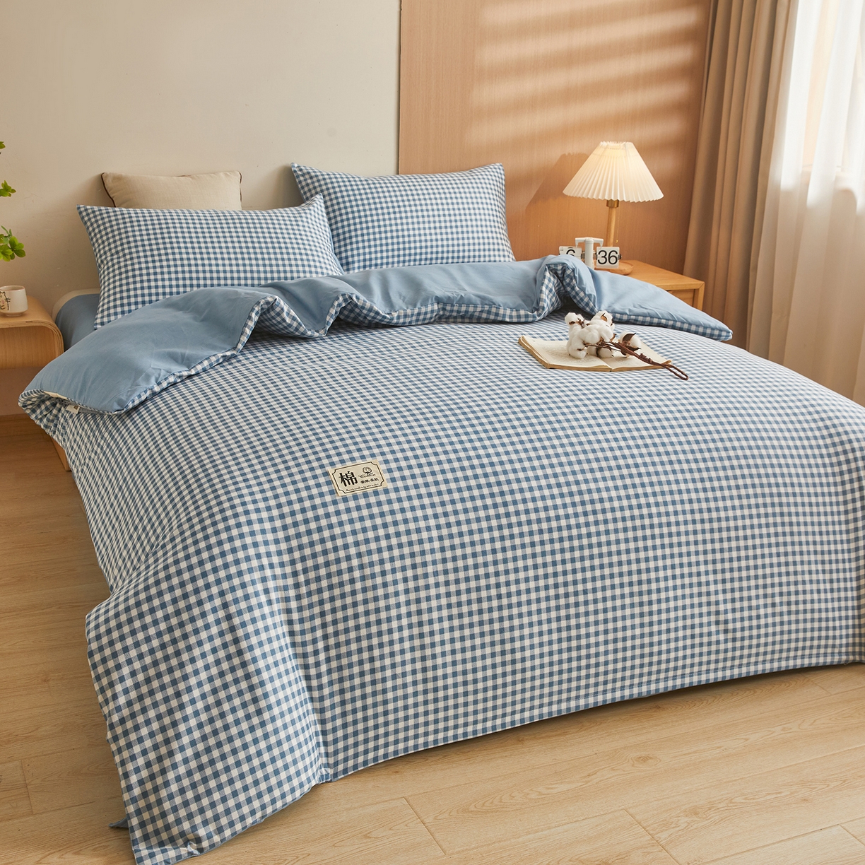 91家纺网 家纺一手货源 找家纺 逸居家纺  2025新款A类可拆洗水洗棉棉花被冬被 蓝小格
