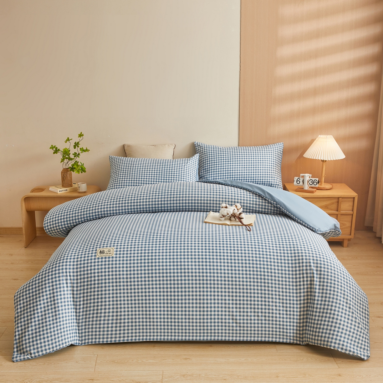 91家纺网 家纺一手货源 找家纺 逸居家纺  2025新款A类可拆洗水洗棉棉花被冬被 蓝小格