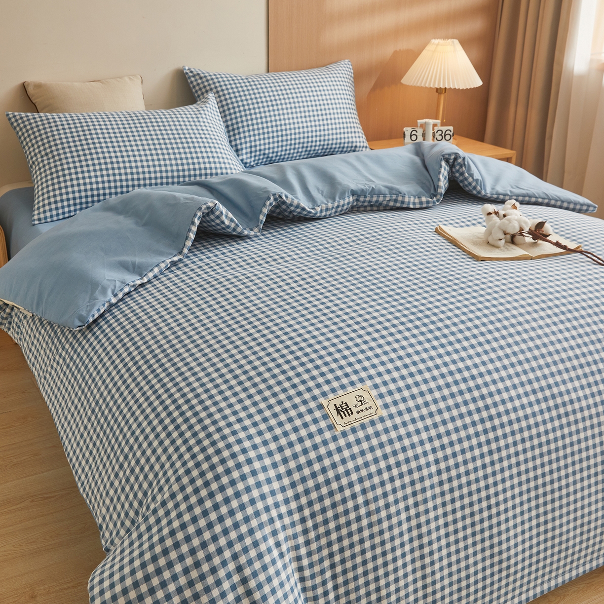 91家纺网 家纺一手货源 找家纺 逸居家纺  2025新款A类可拆洗水洗棉棉花被冬被 蓝小格