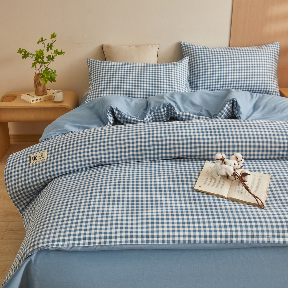 91家纺网 家纺一手货源 找家纺 逸居家纺  2025新款A类可拆洗水洗棉棉花被冬被 蓝小格