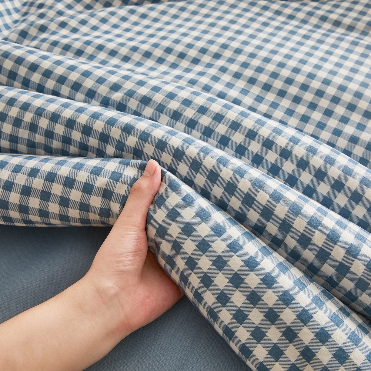 91家纺网 家纺一手货源 找家纺 逸居家纺  2025新款A类可拆洗水洗棉棉花被冬被 蓝小格