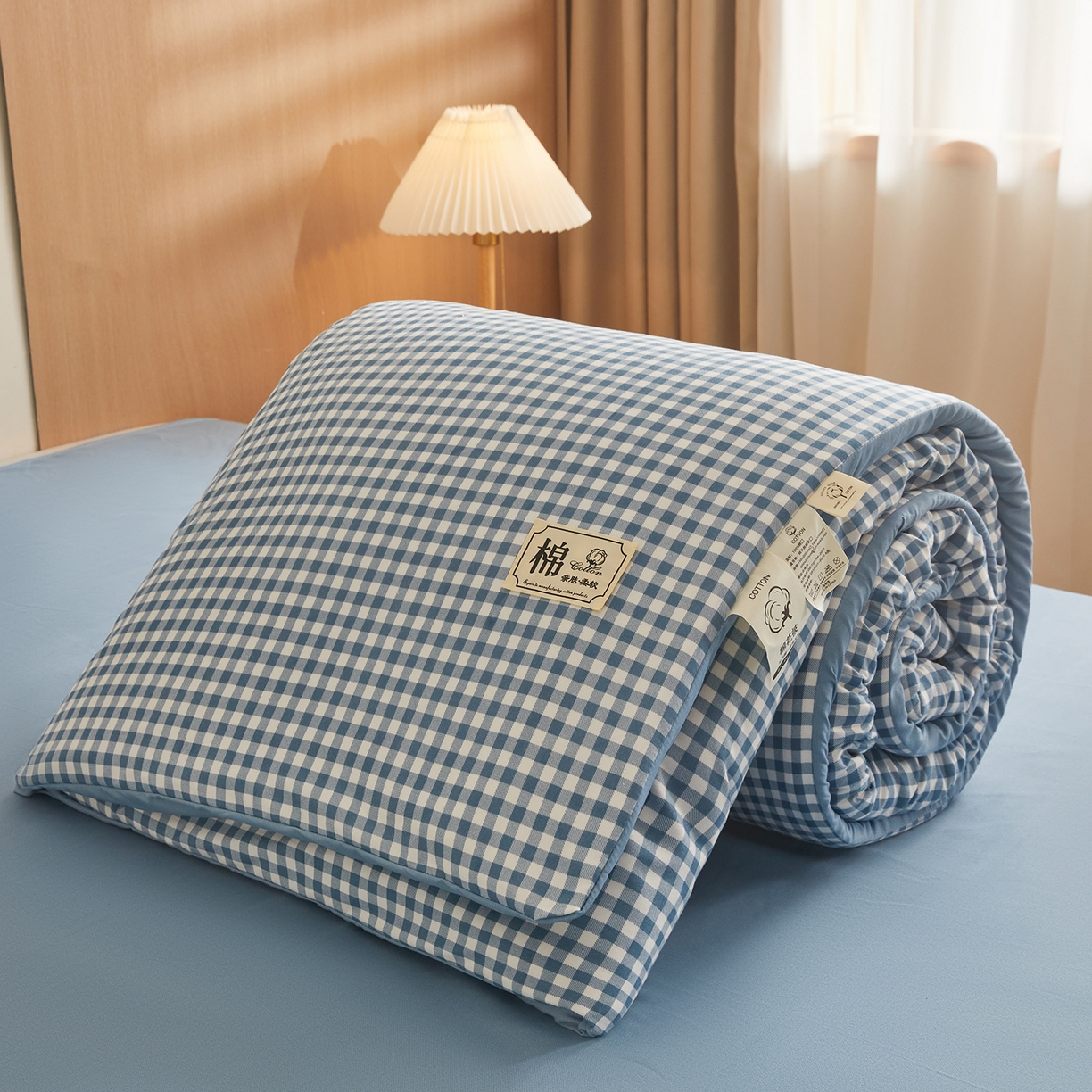 91家纺网 家纺一手货源 找家纺 逸居家纺  2025新款A类可拆洗水洗棉棉花被冬被 蓝小格