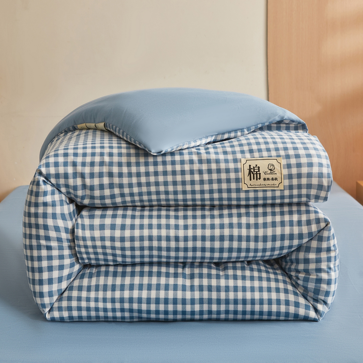 逸居家纺  2025新款A类可拆洗水洗棉棉花被冬被 蓝小格