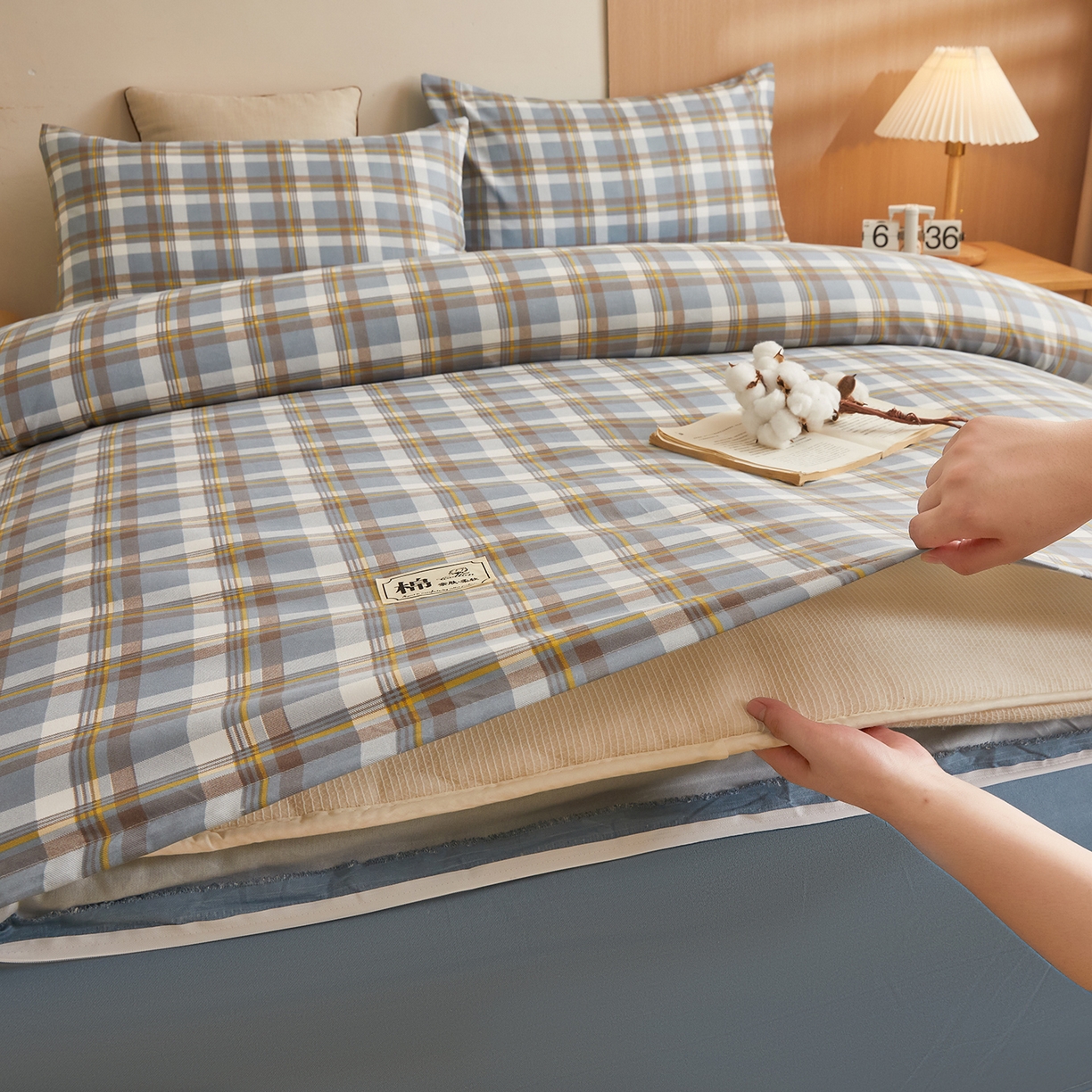 91家纺网 家纺一手货源 找家纺 逸居家纺  2025新款A类可拆洗水洗棉棉花被冬被 莫奈格 蓝