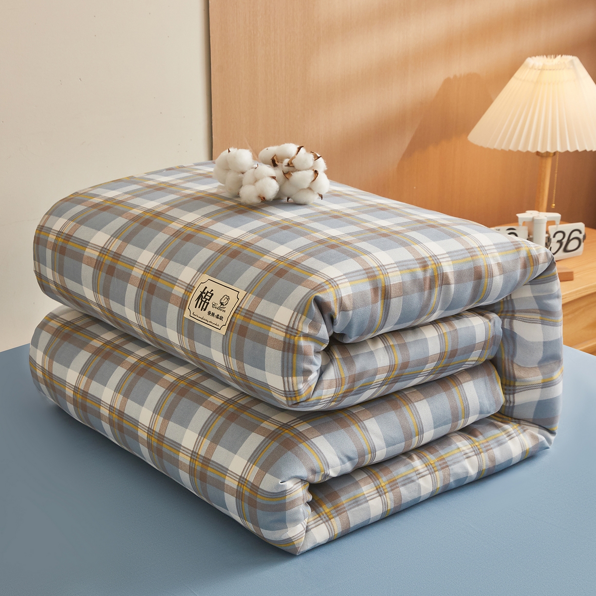 91家纺网 家纺一手货源 找家纺 逸居家纺  2025新款A类可拆洗水洗棉棉花被冬被 莫奈格 蓝