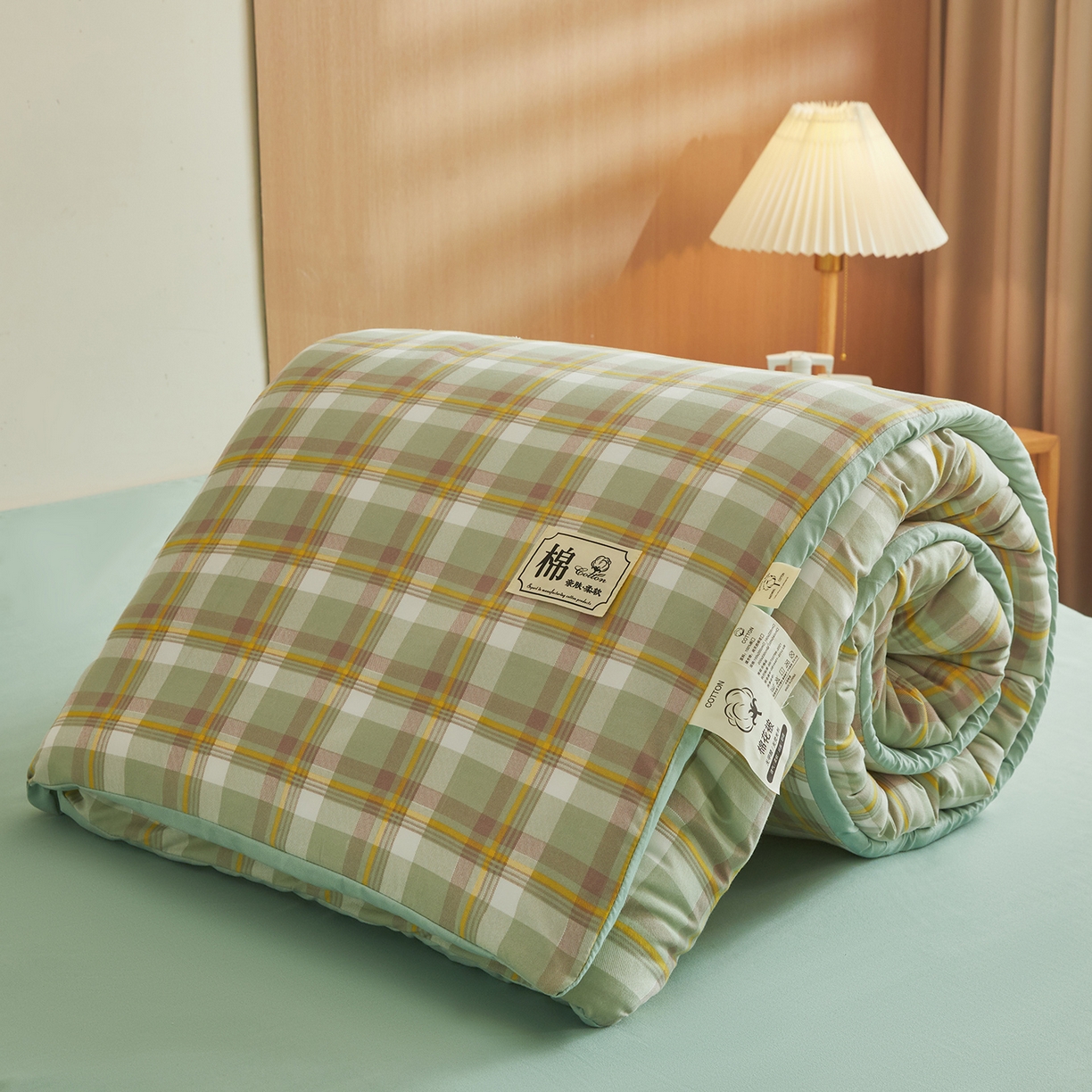 91家纺网 家纺一手货源 找家纺 逸居家纺  2025新款A类可拆洗水洗棉棉花被冬被 莫奈格 绿