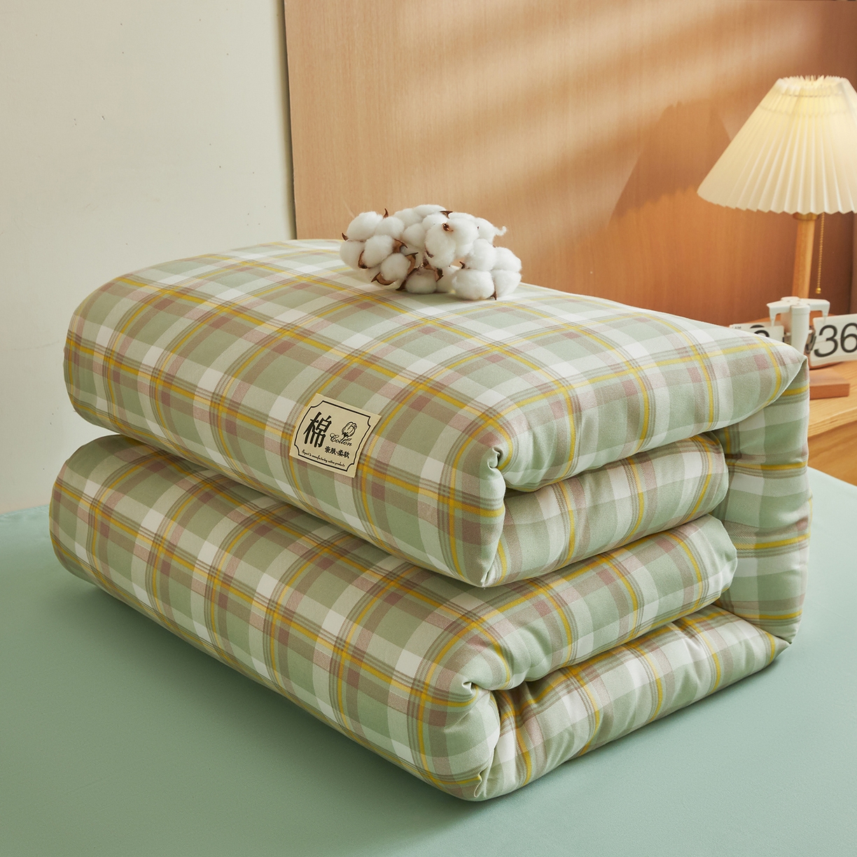 91家纺网 家纺一手货源 找家纺 逸居家纺  2025新款A类可拆洗水洗棉棉花被冬被 莫奈格 绿
