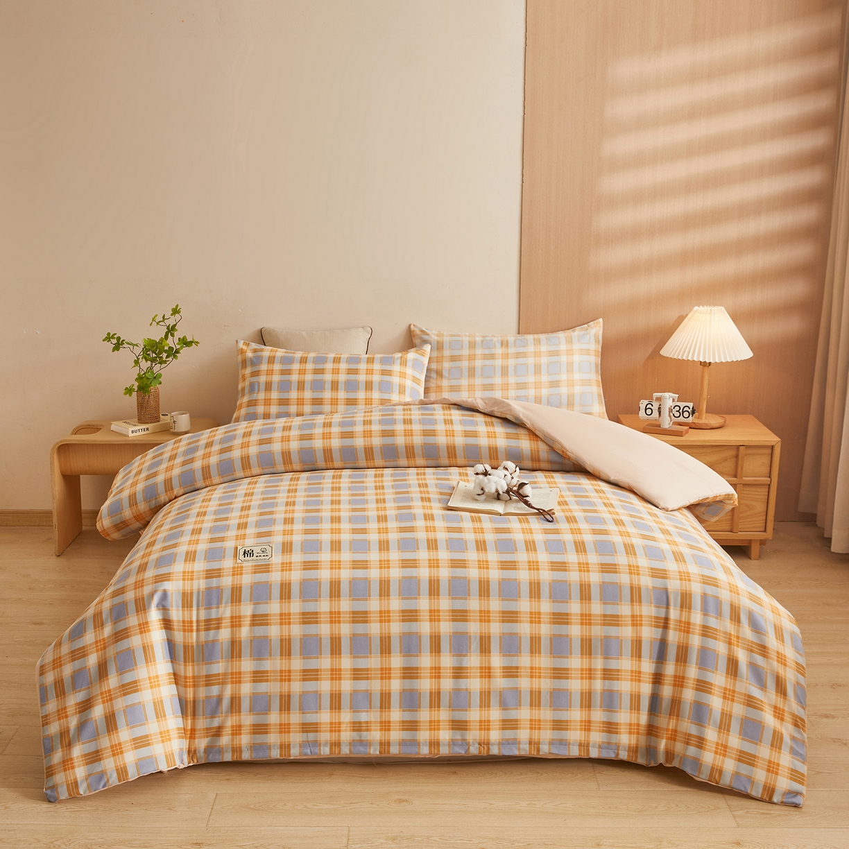 91家纺网 家纺一手货源 找家纺 逸居家纺  2025新款A类可拆洗水洗棉棉花被冬被 紫橙格