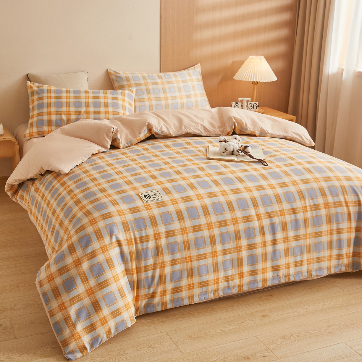 91家纺网 家纺一手货源 找家纺 逸居家纺  2025新款A类可拆洗水洗棉棉花被冬被 紫橙格