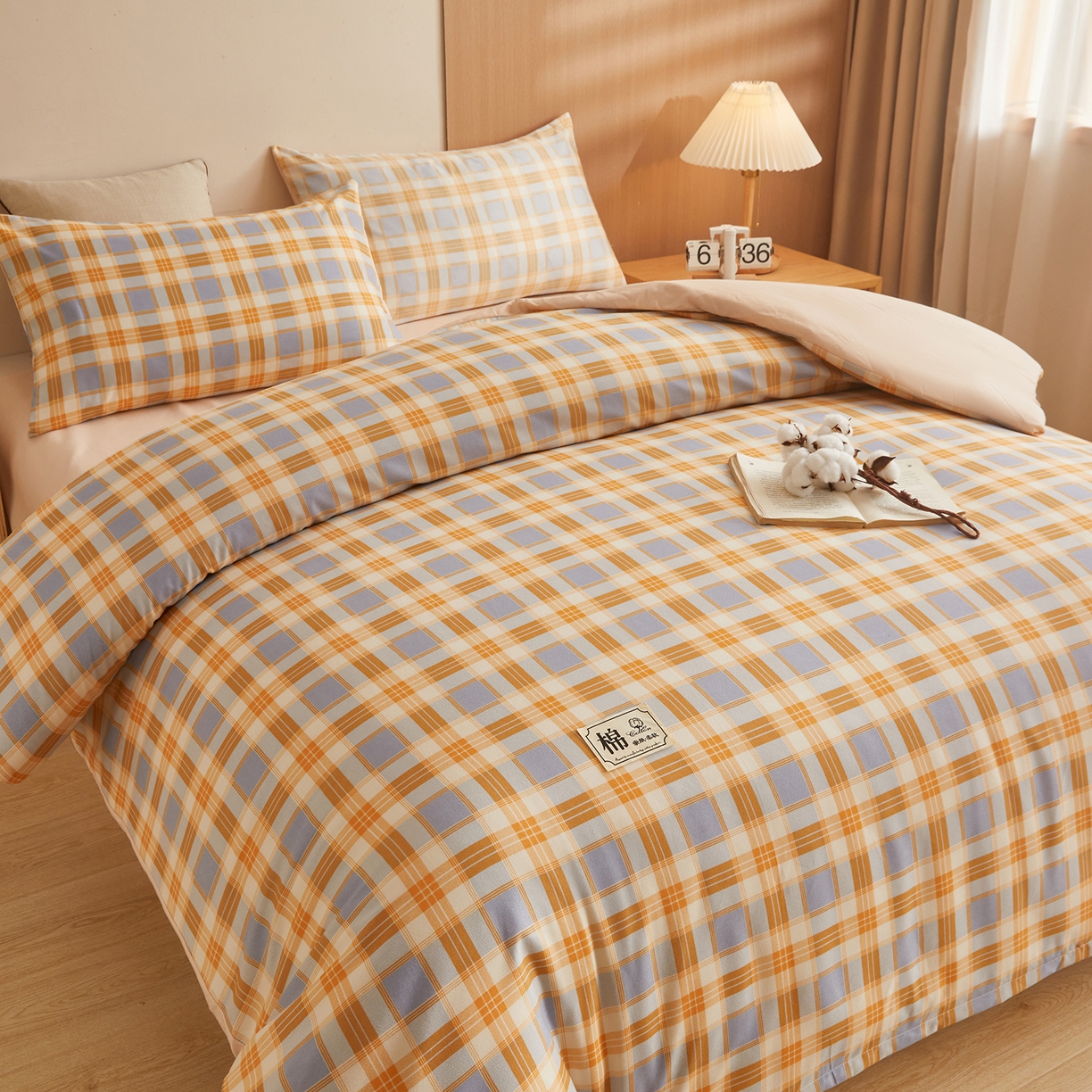 91家纺网 家纺一手货源 找家纺 逸居家纺  2025新款A类可拆洗水洗棉棉花被冬被 紫橙格