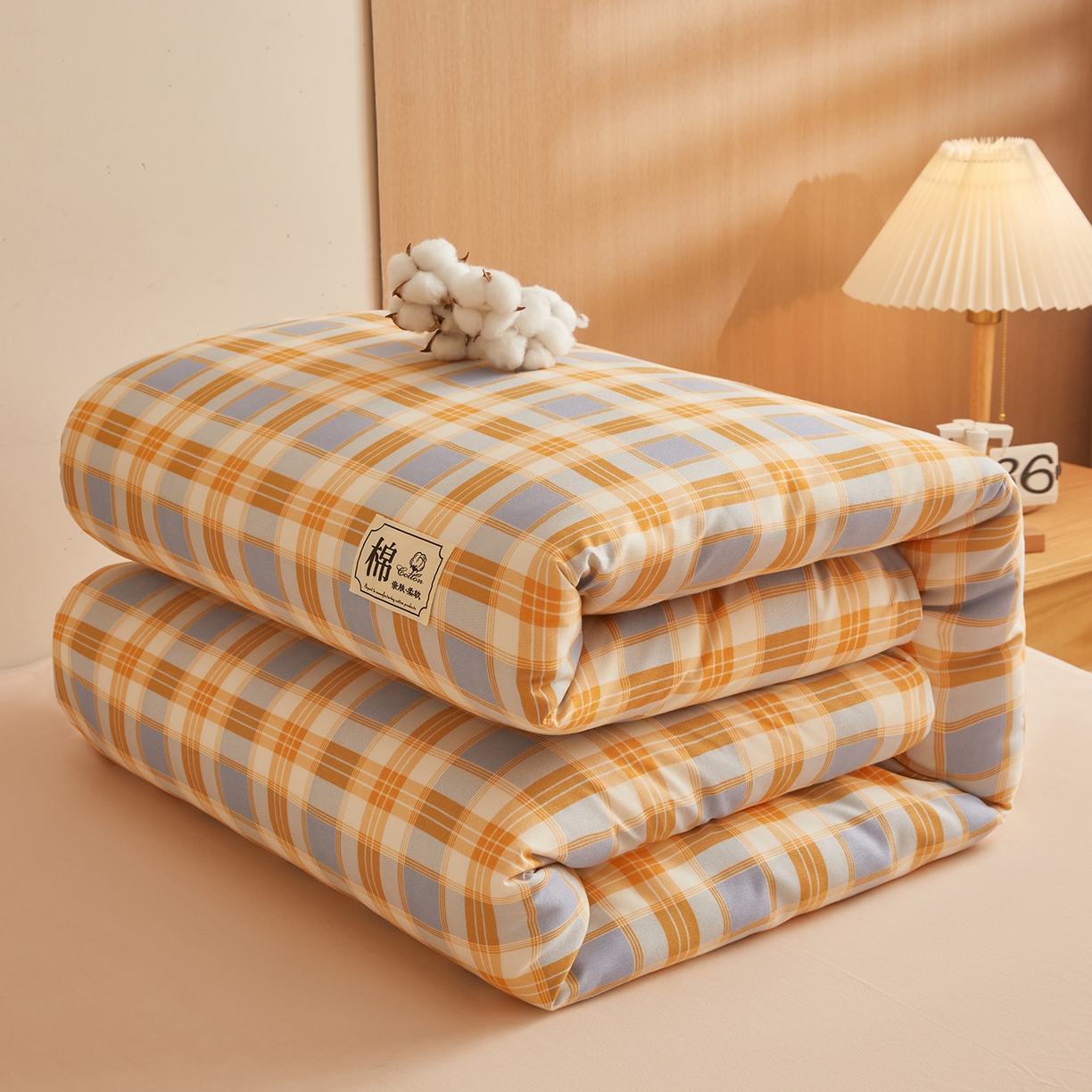 91家纺网 家纺一手货源 找家纺 逸居家纺  2025新款A类可拆洗水洗棉棉花被冬被 紫橙格