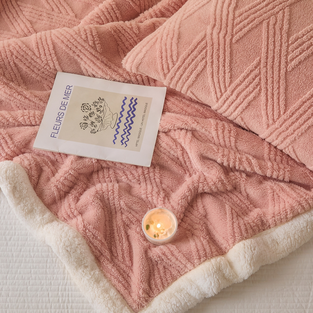 91家纺网 家纺一手货源 找家纺 欧邦 2025新款提花塔芙绒羊羔绒毛毯-素简系列 素简-豆沙