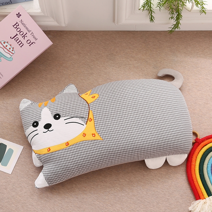 91家纺网 家纺一手货源 找家纺 金牛枕芯 2025新款全棉双层纱围巾猫荞麦枕儿童宝宝枕枕头枕芯 围巾猫-浅灰