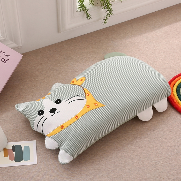 91家纺网 家纺一手货源 找家纺 金牛枕芯 2025新款全棉双层纱围巾猫荞麦枕儿童宝宝枕枕头枕芯 围巾猫-浅灰