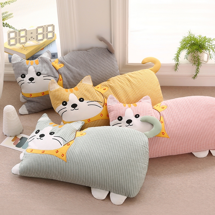 91家纺网 家纺一手货源 找家纺 金牛枕芯 2025新款全棉双层纱围巾猫荞麦枕儿童宝宝枕枕头枕芯 围巾猫-浅灰