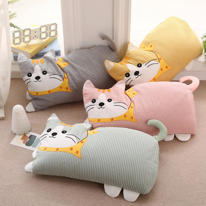 91家纺网 家纺一手货源 找家纺 金牛枕芯 2025新款全棉双层纱围巾猫荞麦枕儿童宝宝枕枕头枕芯 围巾猫-浅灰