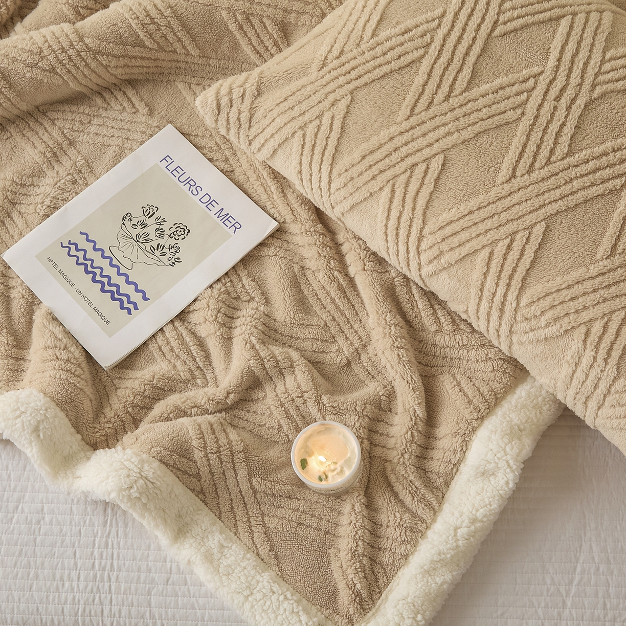 91家纺网 家纺一手货源 找家纺 欧邦 2025新款提花塔芙绒羊羔绒毛毯-素简系列 素简-卡其