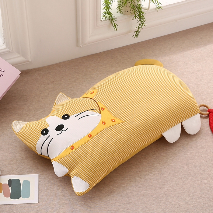91家纺网 家纺一手货源 找家纺 金牛枕芯 2025新款全棉双层纱围巾猫荞麦枕儿童宝宝枕枕头枕芯 围巾猫-黄
