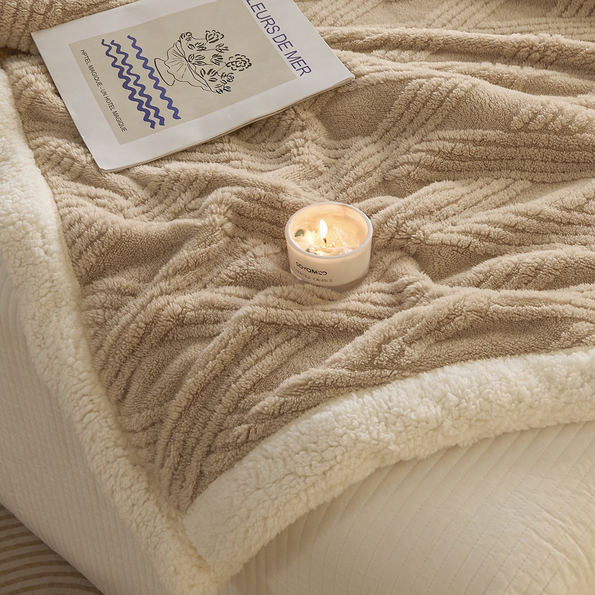 91家纺网 家纺一手货源 找家纺 欧邦 2025新款提花塔芙绒羊羔绒毛毯-素简系列 素简-卡其