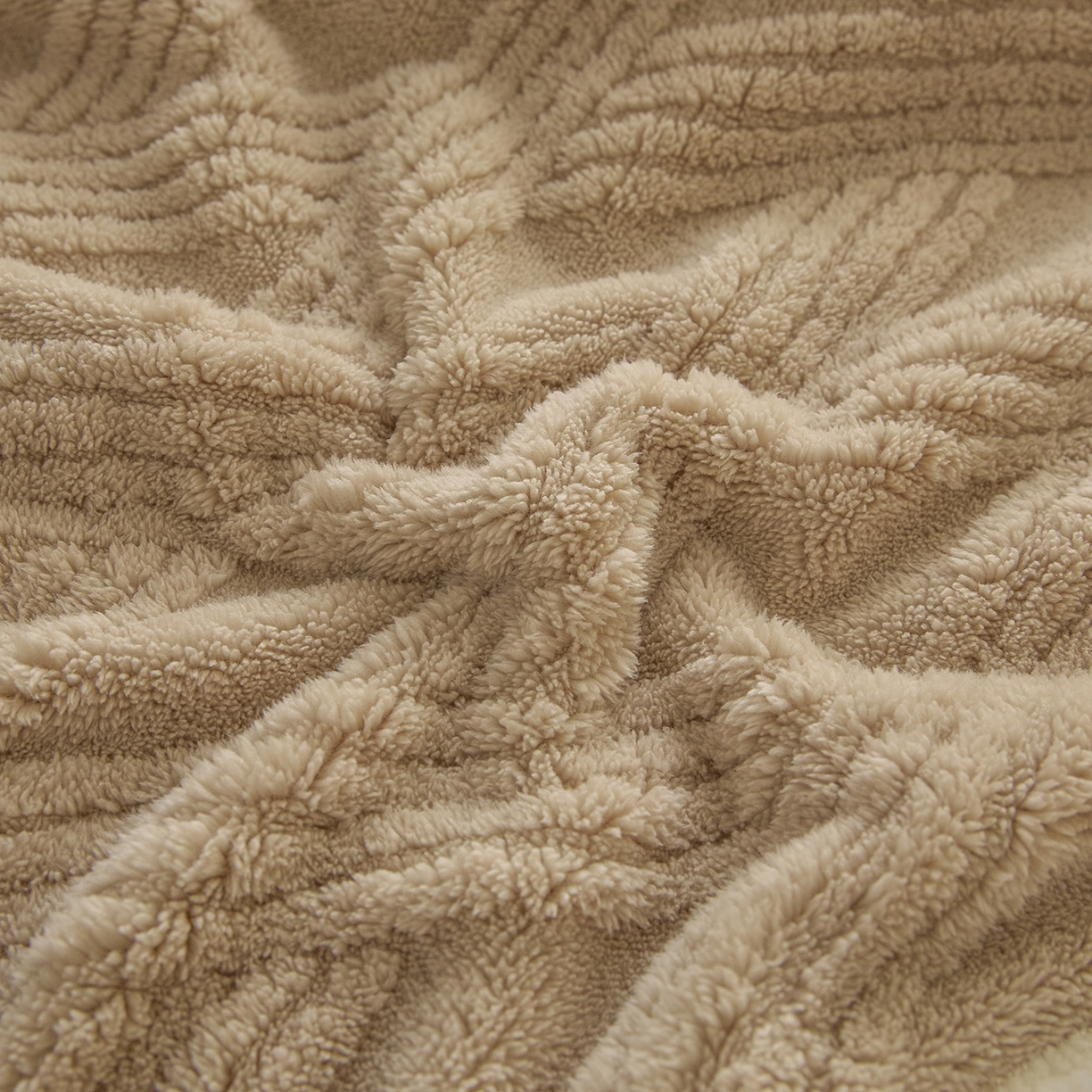 91家纺网 家纺一手货源 找家纺 欧邦 2025新款提花塔芙绒羊羔绒毛毯-素简系列 素简-卡其