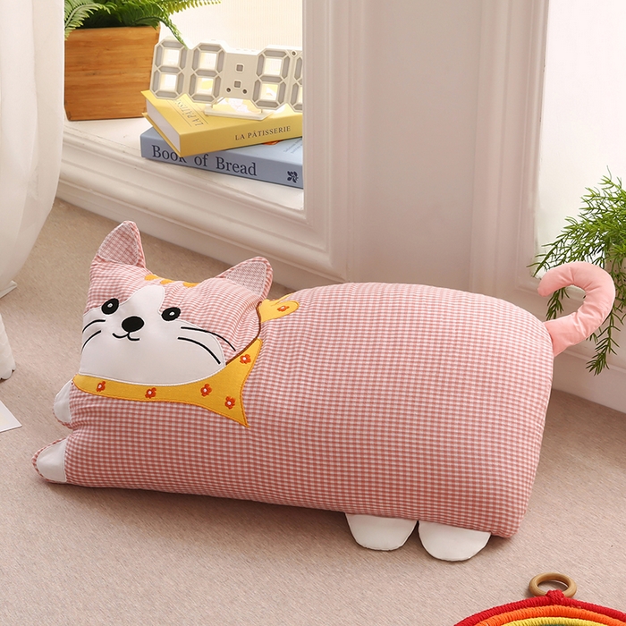 91家纺网 家纺一手货源 找家纺 金牛枕芯 2025新款全棉双层纱围巾猫荞麦枕儿童宝宝枕枕头枕芯 围巾猫-粉