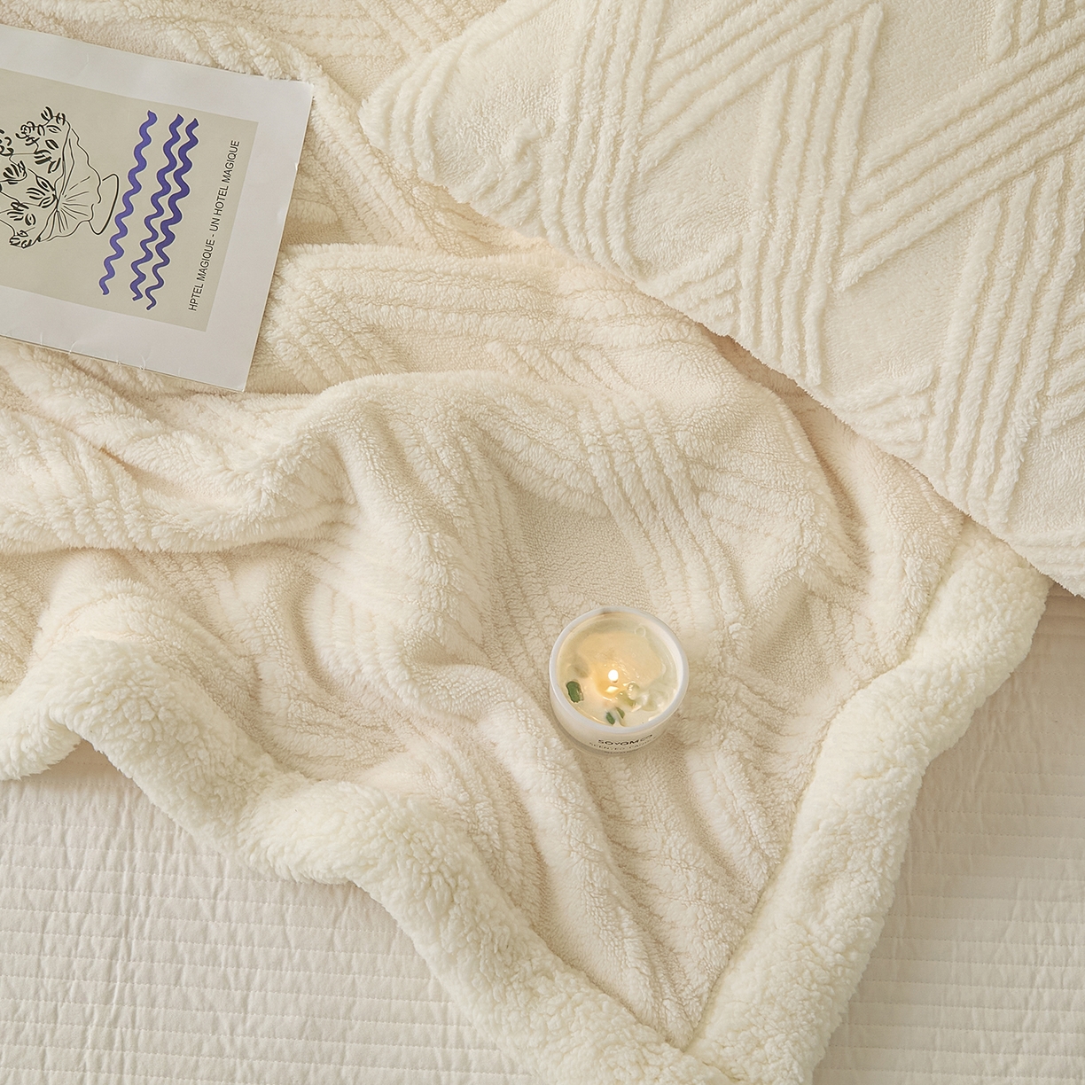 91家纺网 家纺一手货源 找家纺 欧邦 2025新款提花塔芙绒羊羔绒毛毯-素简系列 素简-米白