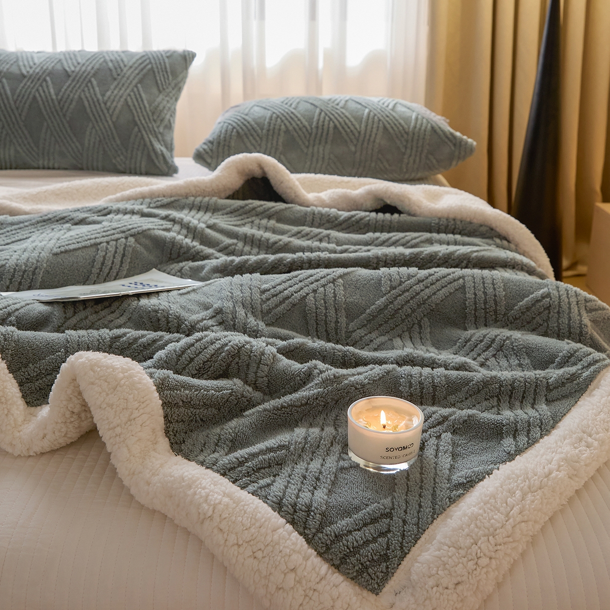 91家纺网 家纺一手货源 找家纺 欧邦 2025新款提花塔芙绒羊羔绒毛毯-素简系列 素简-深灰