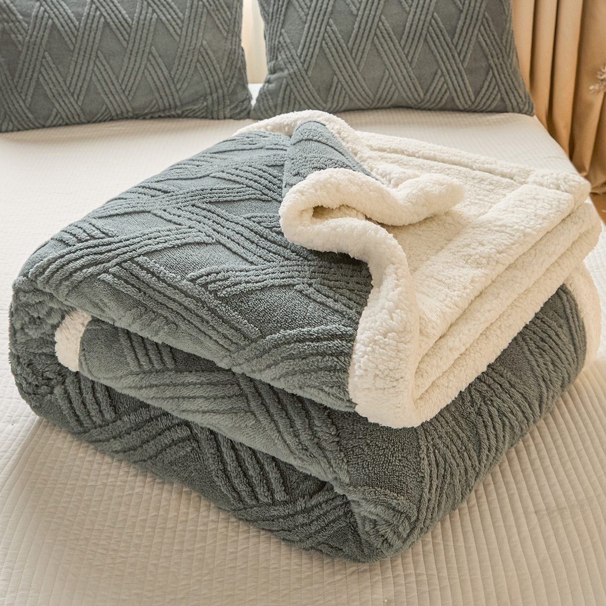 91家纺网 家纺一手货源 找家纺 欧邦 2025新款提花塔芙绒羊羔绒毛毯-素简系列 素简-深灰