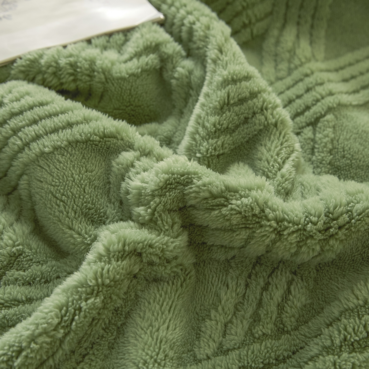 91家纺网 家纺一手货源 找家纺 欧邦 2025新款提花塔芙绒羊羔绒毛毯-素简系列 素简-雅绿